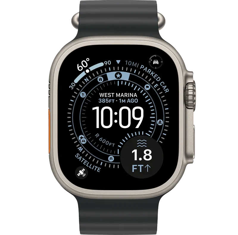 Apple Watch Ultra 3, 49 мм, корпус из бежевого титана, ремешок Ocean чёрного цвета