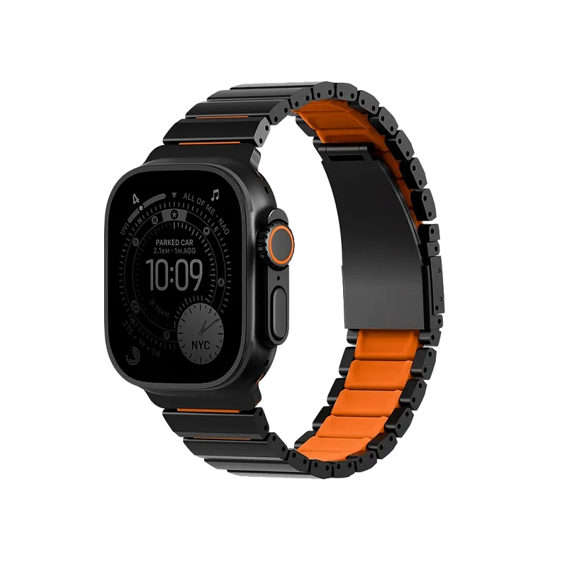 Ремешок Uniq для Apple Watch 49/46/45/44 mm Strova Flex Steel Band, "чёрный/ярко-оранжевый"