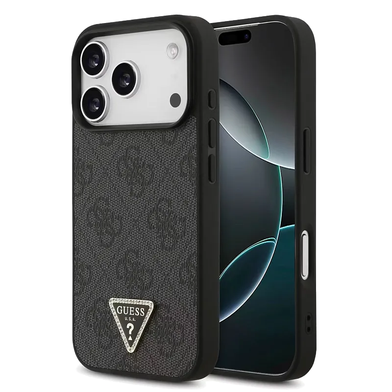 Чехол Guess для iPhone 17 Pro PU 4G Triangle Diamond metal logo Hard, чёрный