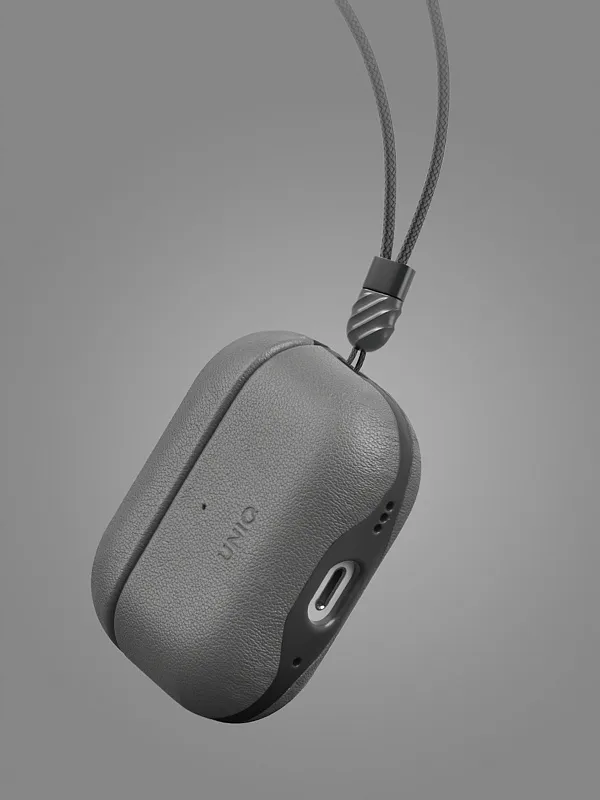 Чехол Uniq для Airpods Pro 2 Lyden DS Leatherette with handstrap Rhino Grey/Black