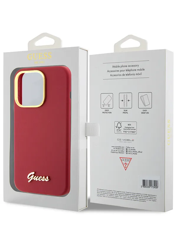 Чехол Guess для iPhone 15 Pro чехол Liquid silicone Gold metal logo & Camera frame Hard Magenta