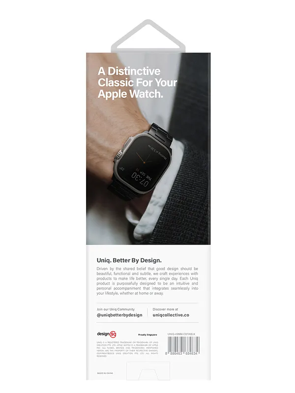 Ремешок Uniq для Apple Watch 49/45/44/42 mm OSTA Steel Strap with Self-Adjustable Links Black
