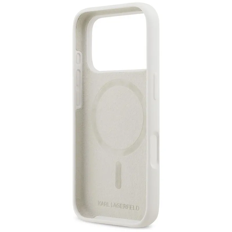 Чехол Lagerfeld для iPhone 17 Pro Max Liquid Silicone Sketch Karl&Choup Metal cam Hard, белый