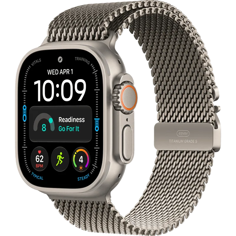 Apple Watch Ultra 4, 49 мм, корпус из бежевого титана, браслет миланская петля