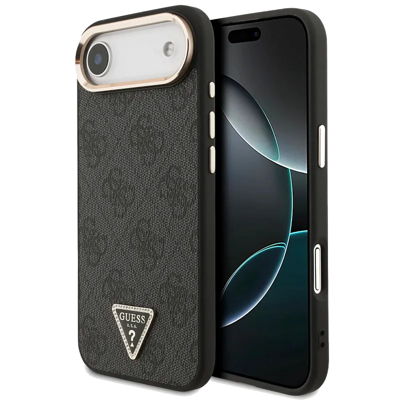 Чехол Guess для iPhone Air PU 4G Triangle Diamond metal logo Gold camera Hard, чёрный