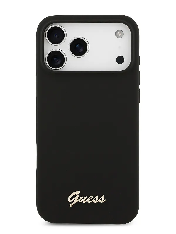 Чехол Guess для iPhone 17 Pro Liquid silicone Gold metal logo & Camera Hard, чёрный