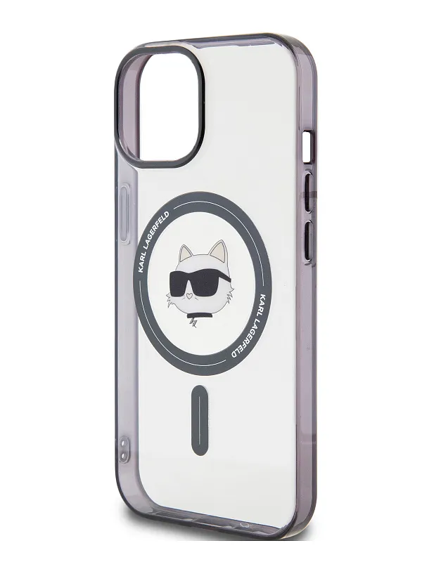 Чехол Lagerfeld для iPhone 15 чехол PC/TPU NFT Choupette Head Hard Transp/Black (MagSafe)
