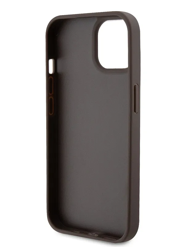 Чехол Guess для iPhone 15 PU 4G Triangle Diamond metal logo Hard Brown
