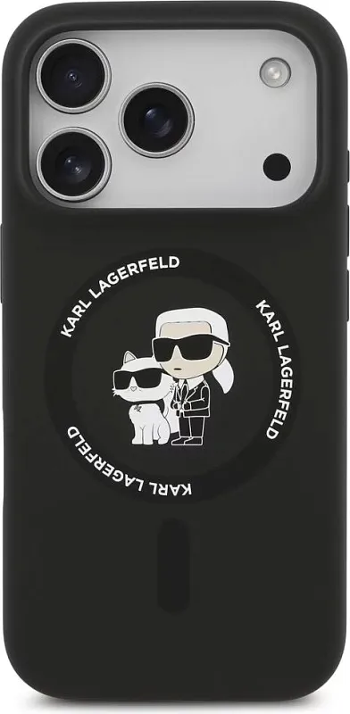 Чехол Lagerfeld для iPhone 17 Pro Max Liquid Silicone NFT Karl & Choupette Hard, чёрный