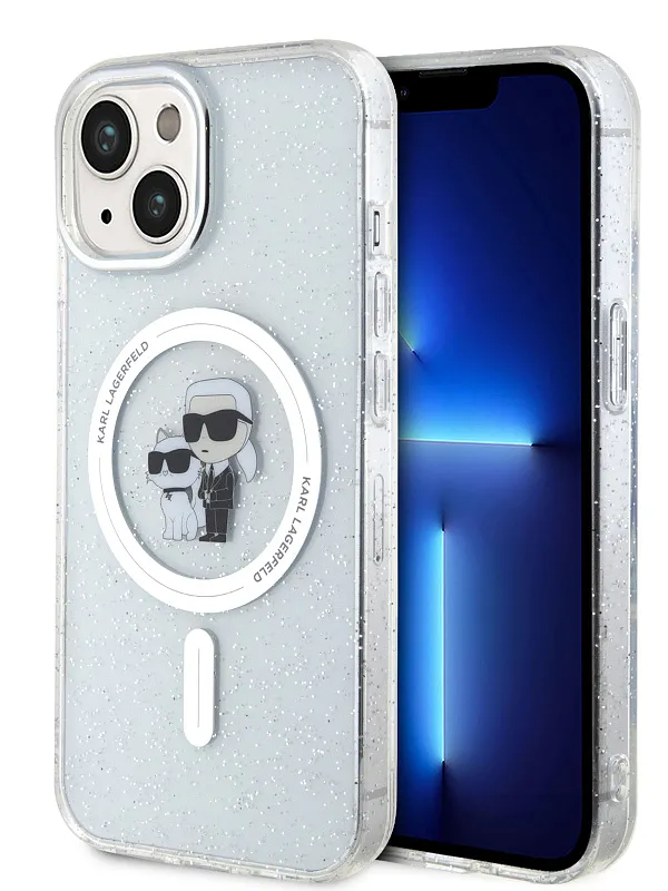 Чехол Lagerfeld для iPhone 15 чехол PC/TPU NFT Karl & Choupette Hard Glitter Transp (MagSafe)