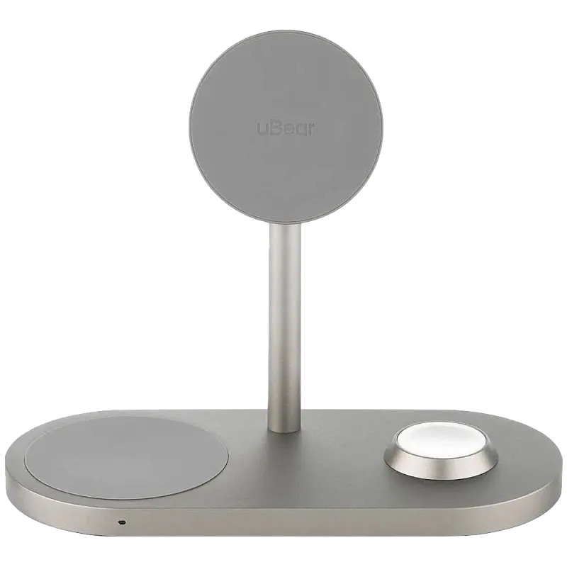 Беспроводное зарядное устройство uBear Stage Pro, 3-в-1, MagSafe совместимое, цвета титан