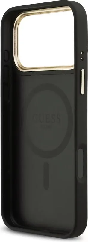Чехол Guess для iPhone 17 Pro Max PU 4G Classic metal logo Gold camera Hard, чёрный