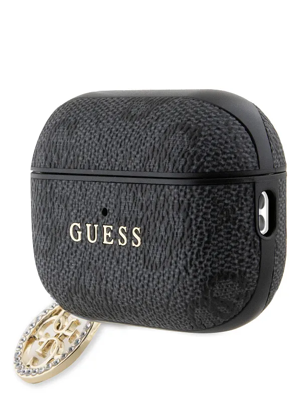 Чехол Guess для Airpods Pro 2 PU leather 4G with metal logo and Diamond charm Black