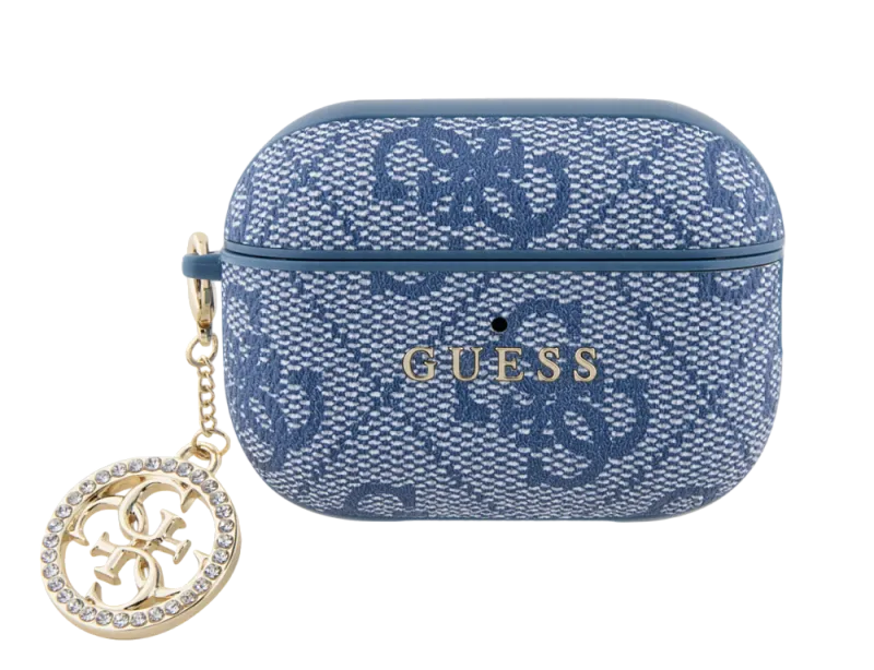 Чехол Guess для Airpods Pro 2 PU leather 4G with metal logo and Diamond charm Blue