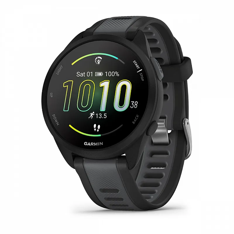 Смарт-часы Garmin FORERUNNER® 165 чёрные, серый ремешок 43мм