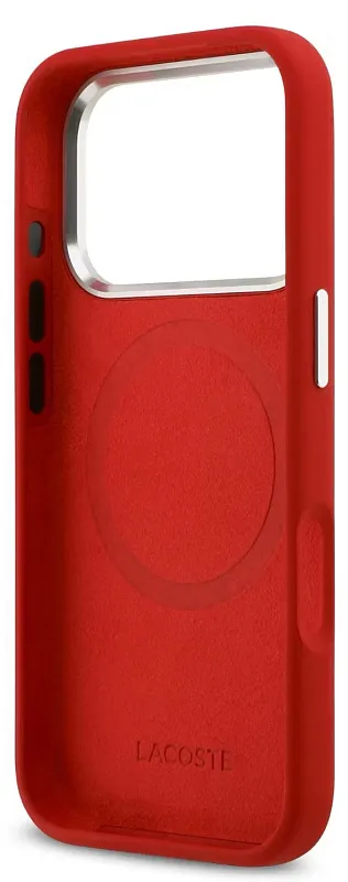 Чехол Lacoste для iPhone 17 Pro Max Liquid silicone Lacquer Metal logo & Cam Hard Red, красный