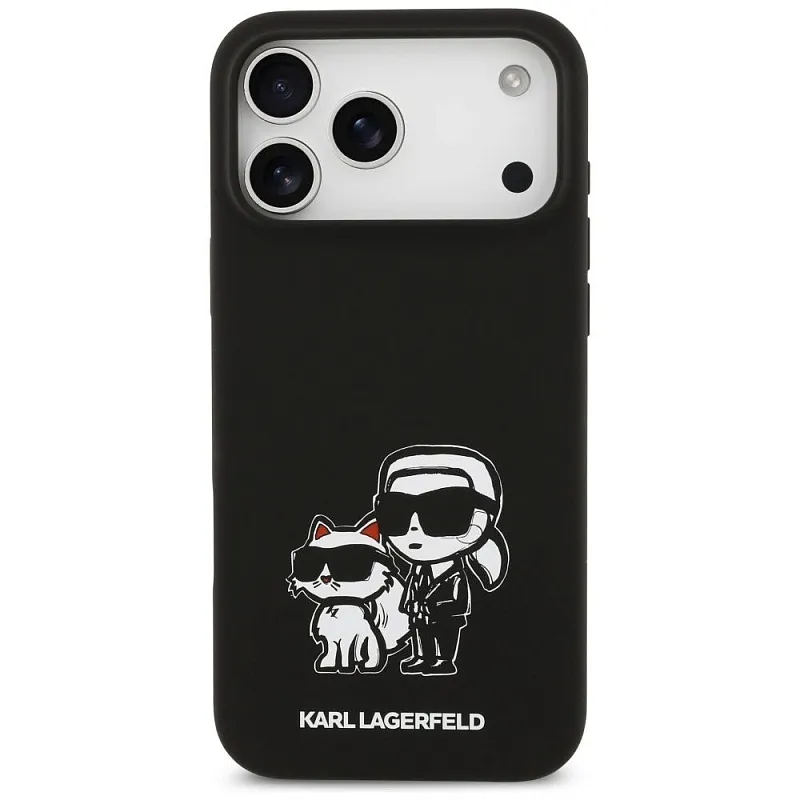 Чехол Lagerfeld для iPhone 17 Pro Max Liquid Silicone Sketch Karl&Choup Metal cam Hard, чёрный