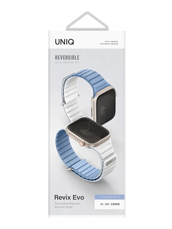 Ремешок Uniq для Apple Watch 41/40/38 mm Revix EVO reversible Magnetic Powder Blue/White