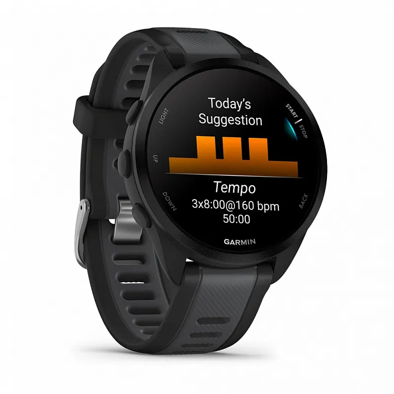 Смарт-часы Garmin FORERUNNER® 165 чёрные, серый ремешок 43мм