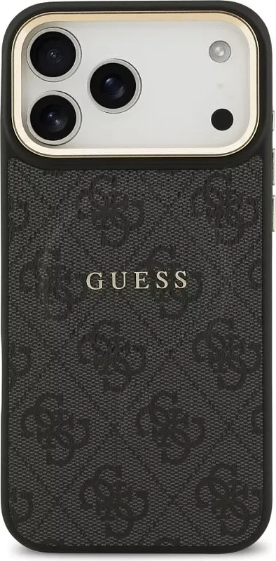 Чехол Guess для iPhone 17 Pro Max PU 4G Classic metal logo Gold camera Hard, чёрный