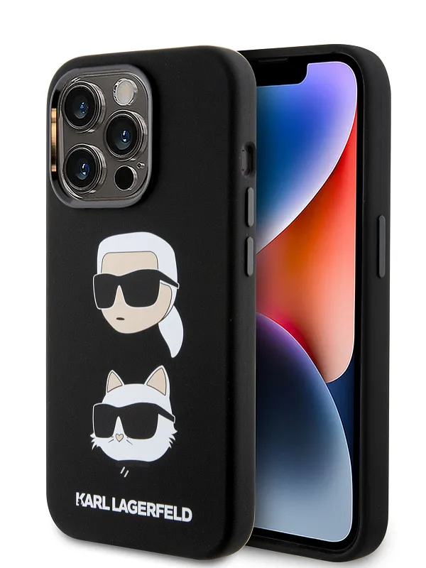 Чехол Lagerfeld для iPhone 15 Pro чехол Liquid Silicone NFT Karl & Choupette heads Hard Black
