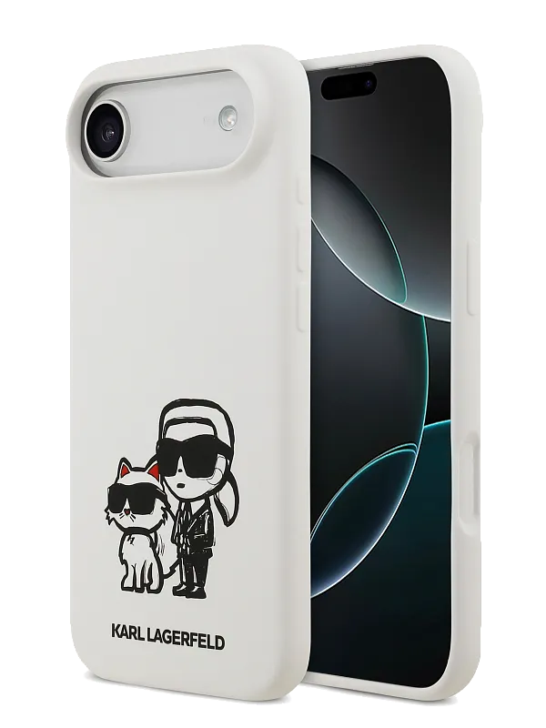 Чехол Lagerfeld для iPhone Air Liquid Silicone Sketch Karl&Choup Metal cam Hard, белый