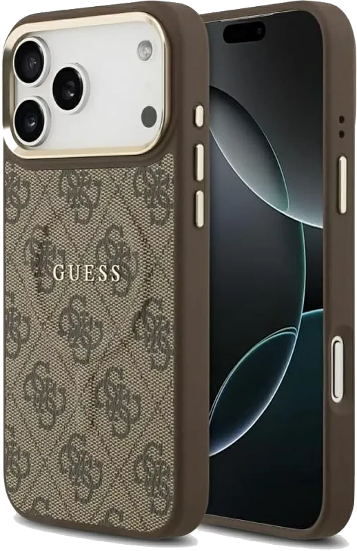 Чехол Guess для iPhone 17 Pro Max PU 4G Classic metal logo Gold camera Hard, коричневый