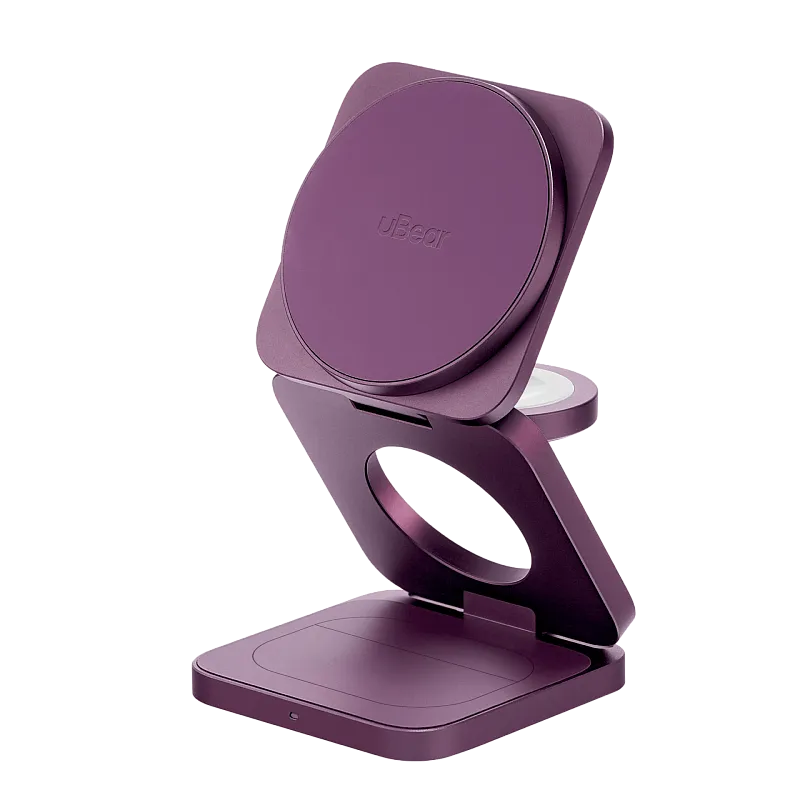 Беспроводное зарядное устройство uBear Balance Slim 3в1 Qi2, бургунди