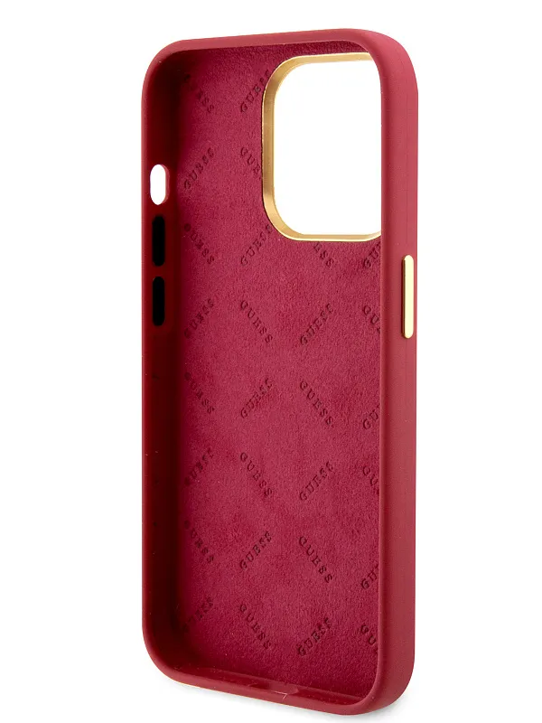 Чехол Guess для iPhone 15 Pro чехол Liquid silicone Gold metal logo & Camera frame Hard Magenta