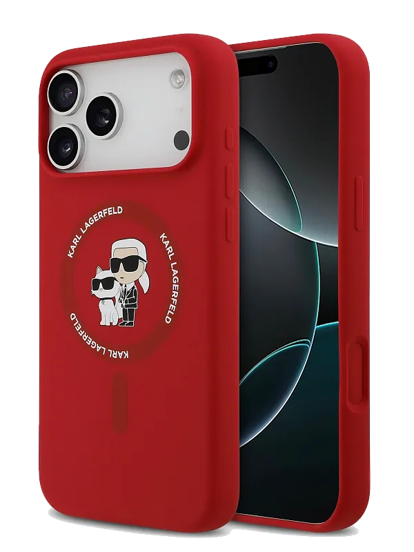 Чехол Lagerfeld для iPhone 17 Pro Max Liquid Silicone NFT Karl & Choupette Hard, красный