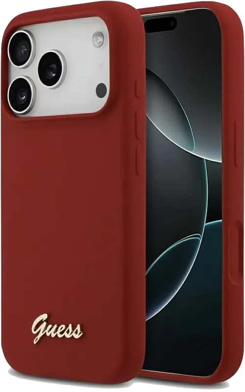 Чехол Guess для iPhone 17 Pro Liquid silicone Gold metal logo & Camera Hard, красный