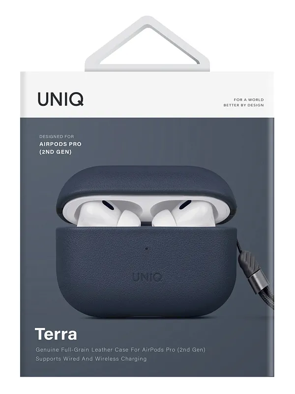 Чехол Uniq для Airpods Pro 2 Terra Genuine Leather with handstrap Space Blue