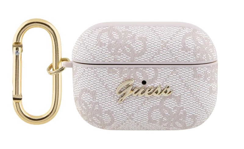 Чехол Guess для Airpods Pro 2 PU leather 4G with metal logo and carabin Pink