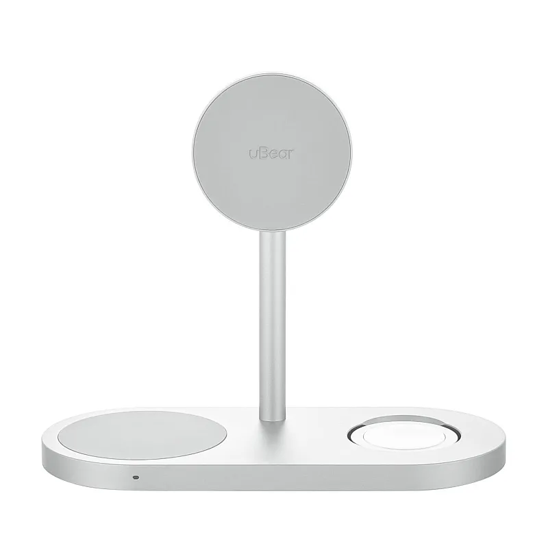 Беспроводное зарядное устройство uBear Stage Ultra, 3-в-1, с поддержкой MagSafe, Qi2, серебристый