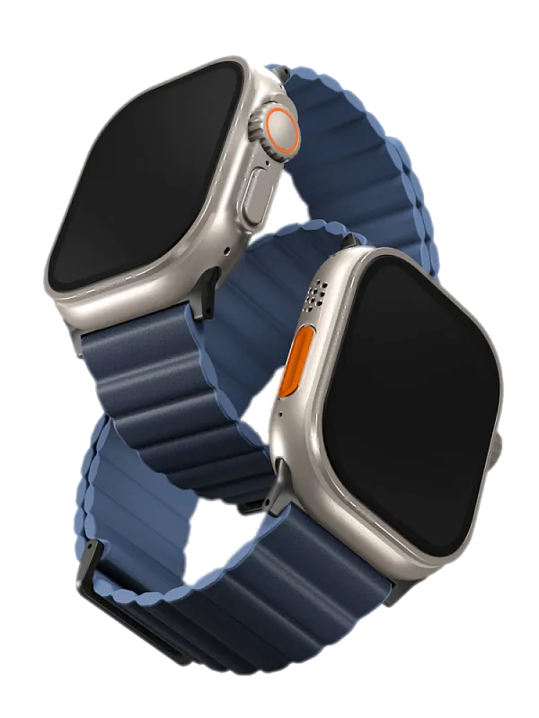 Ремешок Uniq для Apple Watch 49/45/44/42 mm Revix Premium Ed. Leather/Silicone Prussian/Mist Blue