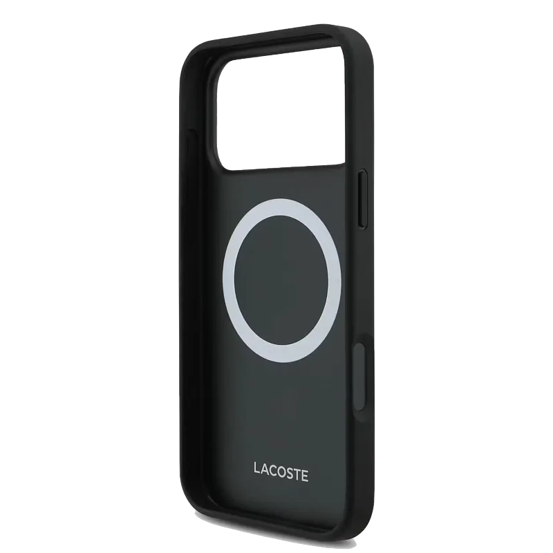 Чехол Lacoste для iPhone 17 Pro Max PVC Metal Lacquer logo Hard Black (MagSafe), чёрный