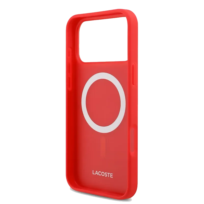Чехол Lacoste для iPhone 17 Pro Max PVC Metal Lacquer logo Hard Red (MagSafe), красный