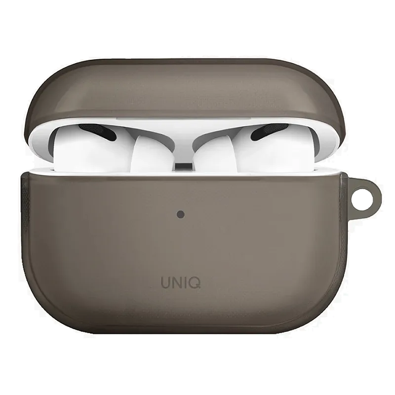 Чехол Uniq для Airpods Pro 2 Glase TPU case with carabin Smoke Grey