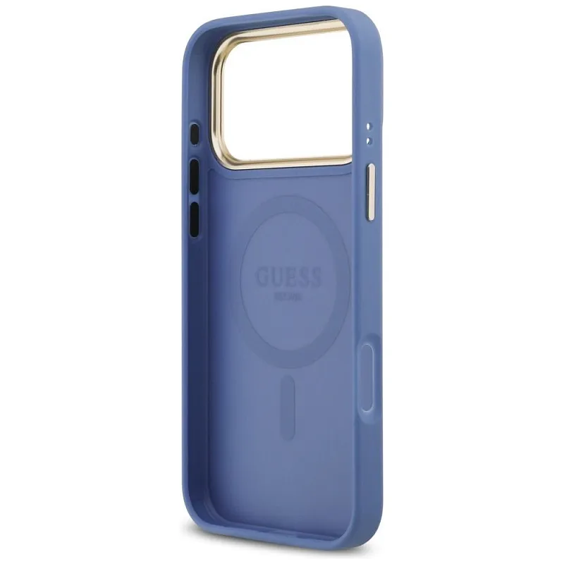Чехол Guess для iPhone 17 Pro Max PU 4G Classic metal logo Gold camera Hard, синий