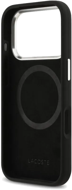 Чехол Lacoste для iPhone 17 Pro Liquid silicone Lacquer Metal logo & Camera Hard Black, чёрный