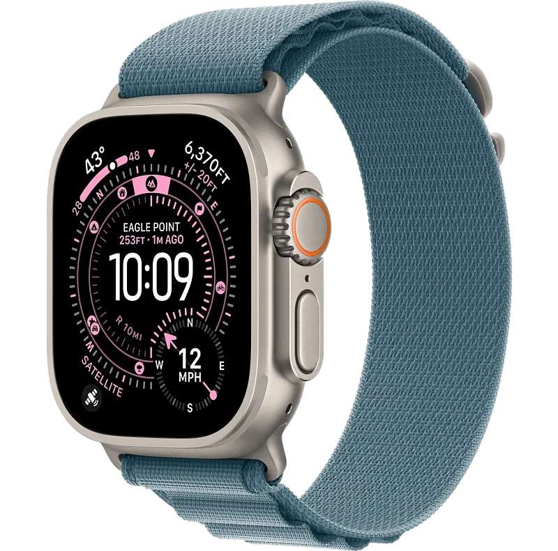 Apple Watch Ultra 3, 49 мм, корпус из бежевого титана, ремешок Alpine голубого цвета