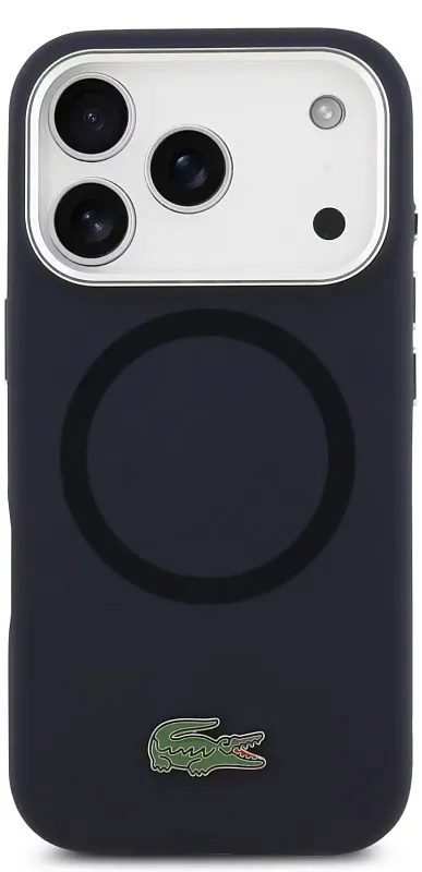 Чехол Lacoste для iPhone 17 Pro Max Liquid silicone Lacquer Metal logo & Cam Hard, «морской синий»