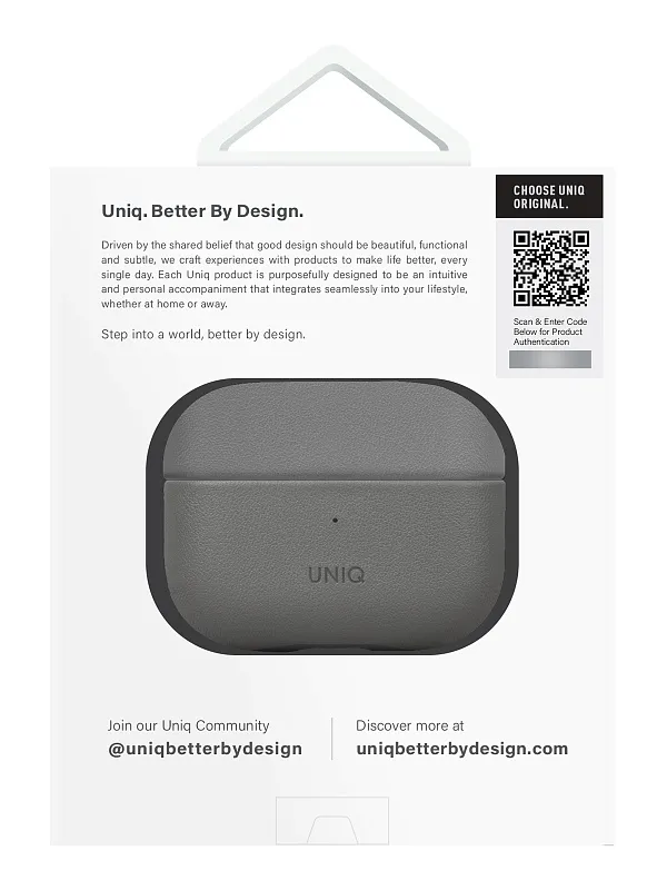 Чехол Uniq для Airpods Pro 2 Lyden DS Leatherette with handstrap Rhino Grey/Black