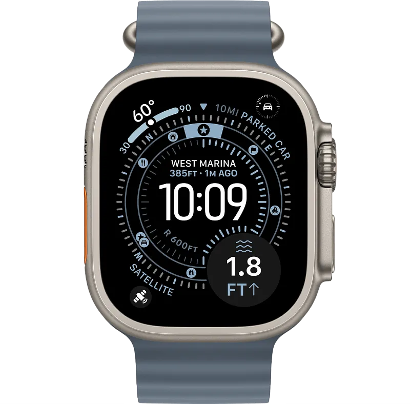 Apple Watch Ultra 3, 49 мм, корпус из бежевого титана, ремешок Ocean цвета «якорный синий»