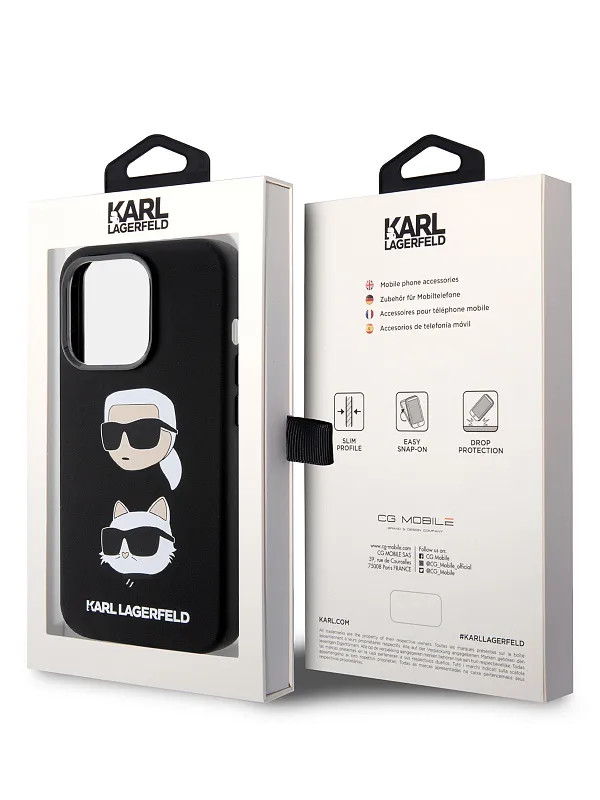 Чехол Lagerfeld для iPhone 15 Pro чехол Liquid Silicone NFT Karl & Choupette heads Hard Black