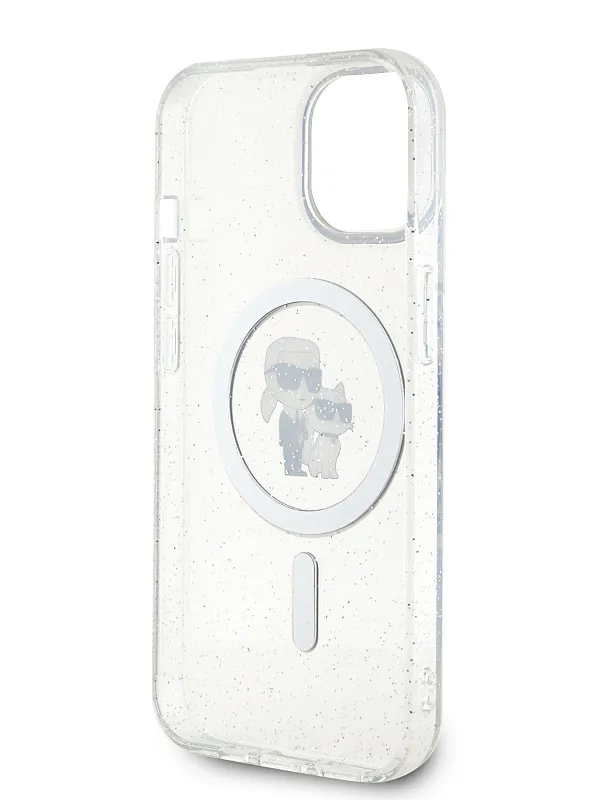 Чехол Lagerfeld для iPhone 15 чехол PC/TPU NFT Karl & Choupette Hard Glitter Transp (MagSafe)