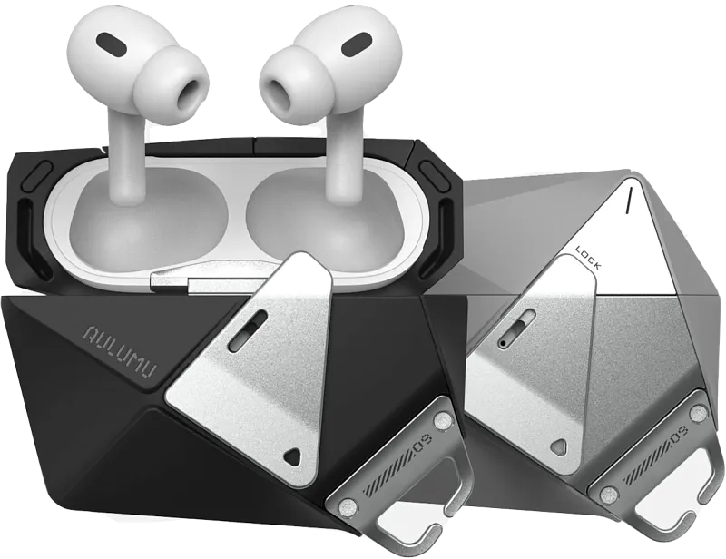 Чехол для AirPods Pro 1/2, Aulumu A09, геометрической формы, с двойным замком, черный