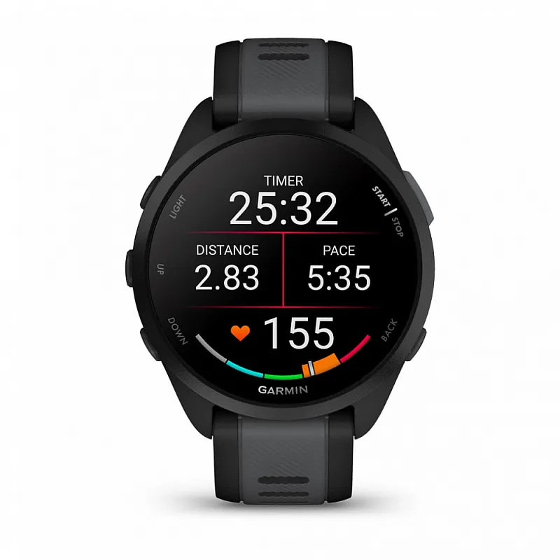 Смарт-часы Garmin FORERUNNER® 165 чёрные, серый ремешок 43мм