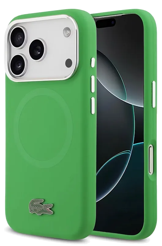 Чехол Lacoste для iPhone 17 Pro Max Liquid silicone Lacquer Metal logo & Camera Hard, «эстрагон»