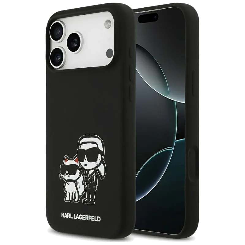 Чехол Lagerfeld для iPhone 17 Pro Max Liquid Silicone Sketch Karl&Choup Metal cam Hard, чёрный